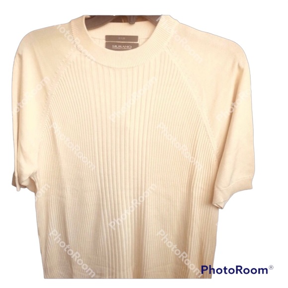 💯 % Silk Murano Short Sleeve Top Medium Ribbed  Lightweight for Layering - Picture 5 of 8